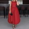 2026 Womens Sleeveless Solid Color Panelled Peplum Midi Dress High-Waisted Fit-and-Flare Style Casual Daily Wear