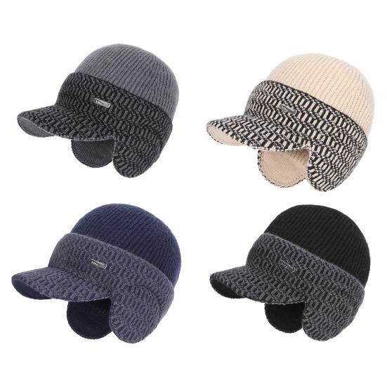 Шапка для верховой езды Мягкая плюшевая внутренняя часть Широкие поля Защищающая уши Вязаная бейсболка Ветрозащитная