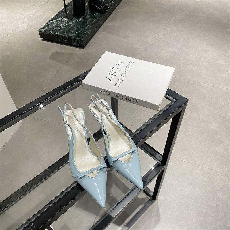 Остроносые туфли на высоком каблуке, нишевый темперамент, женские туфли-лодочки 2025 года, из лакированной кожи, с бантом, милые, на тонком среднем каблуке, с закрытым носком, сандалии