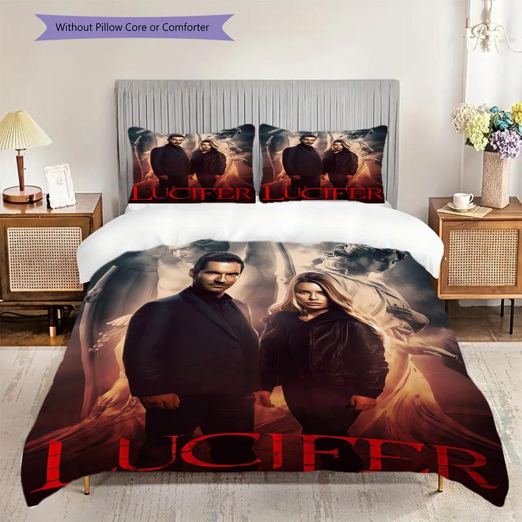 Mystery Lucifer Bedding (1 * duvet cover + 2 * pillowcase, without core) 2D Flat Duvet cover and pillowcase Christmas birthday gift Bedding set