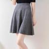 Women's Elastic Waist Wool A-Line Mini Skirt - Autumn/Winter Knitted, Hip-Hiding, Pleated Design