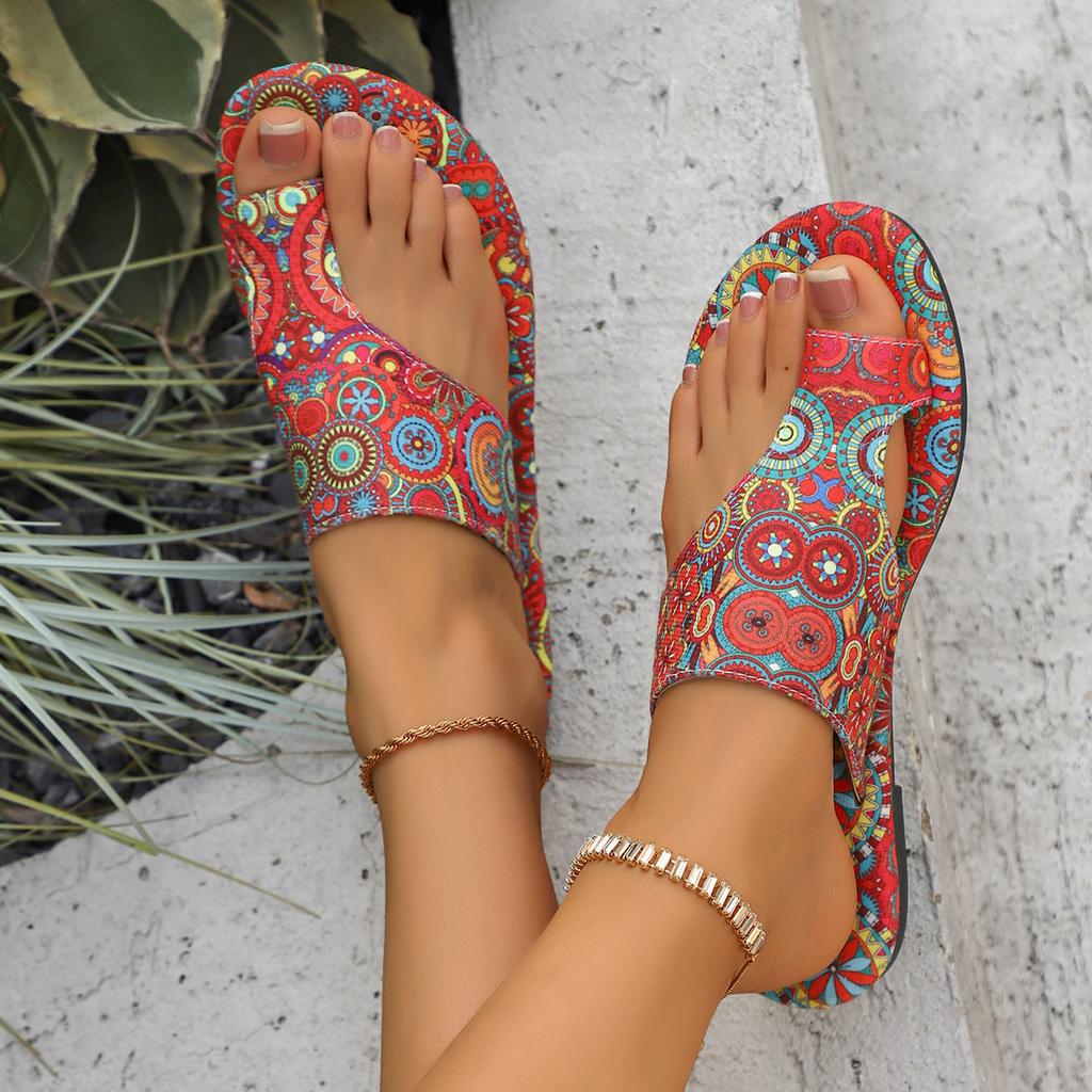 Модные женские тапочки Богемные сандалии с цветочным узором Повседневная легкая обувь Модные тапочки на плоской подошве большого размера Домашние шлепанцы Женские