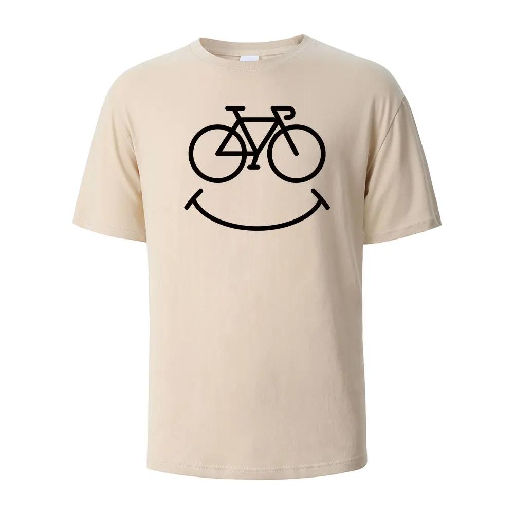 Bike Smile Print T-Shirt Casual Short sleeved Tops Summer Tees For Unisex100% Cotton O-neck Oversize Streetwear Basic Top