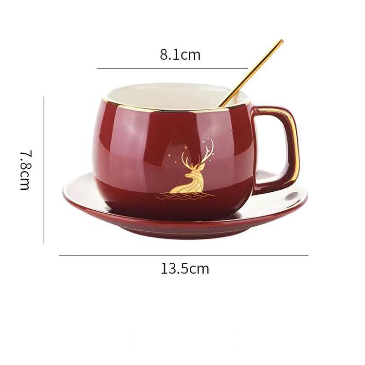 Кофейная чашка и тарелка с золотой росписью в скандинавском стиле, набор из двух предметов, керамическая чашка с оленем, чашка для воды, чашка для послеобеденного чая, молока