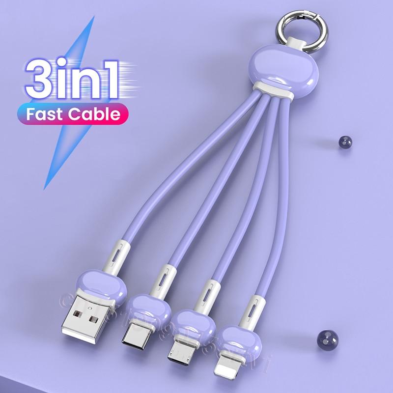 Кабель USB 3 в 1 типа C для iPhone 13 12 11 XS X XR 3in1 2in1 USB-кабель, зарядное устройство, шнур Micro USB Type C для Xiaomi Redmi