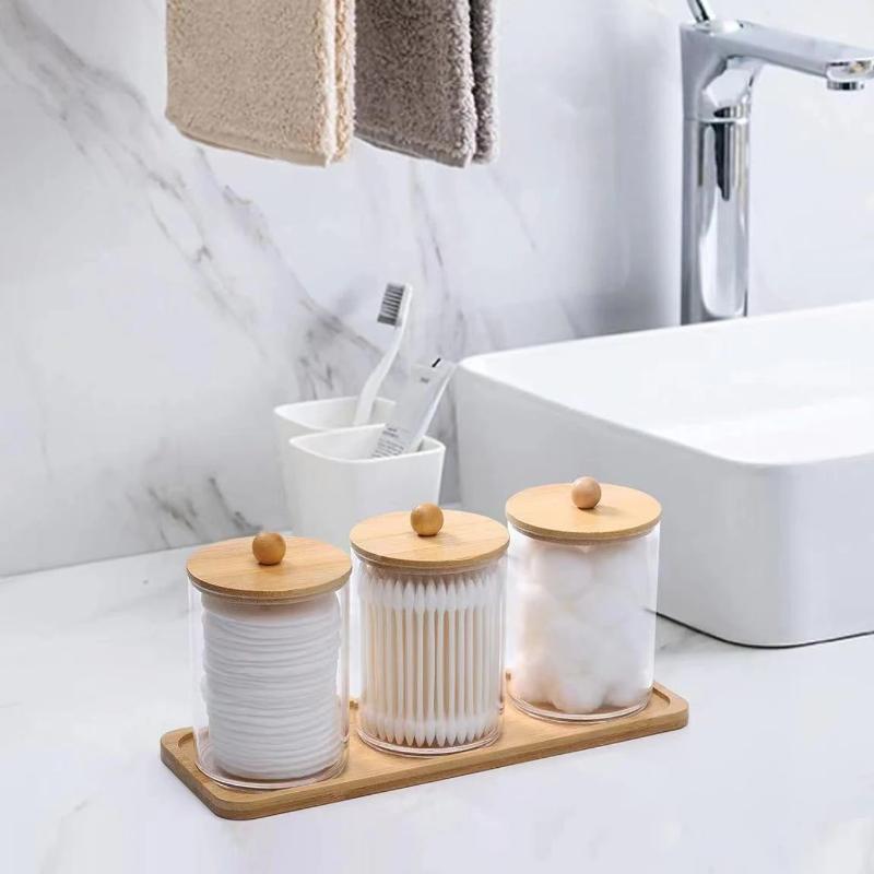 Box Cotton With Circular Swab Transparent Plastic Bamboo Cover And Dustproof Makeup Remover Cotton Simple Jewelry Storage