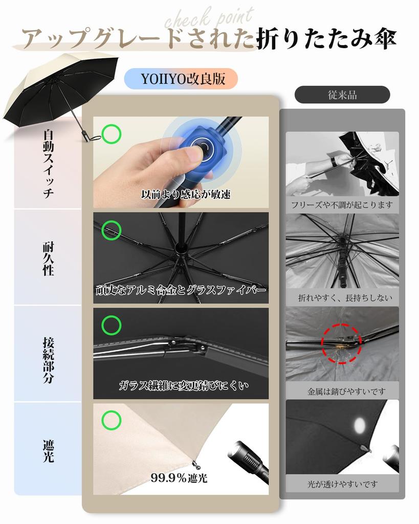 YOIIYO Folding Sun UV Protection Light Automatic Opening Large 8 Heavy Rain UV Complete Sun Foldable Umbrella with Storage Pouch Umbrella, Umbrella,