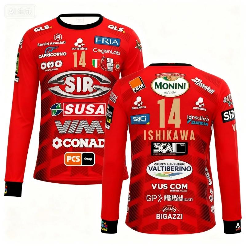 Syl Safety Perugia 2025 №14 Волейбольная футболка - Необходимая уличная дышащая футболка с длинным рукавом большого размера для осени и пляжа