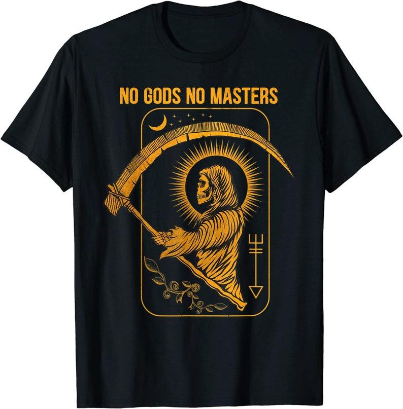 No Gods No Masters Satanic Evil Baphomet Tarot Death Satan TShirt