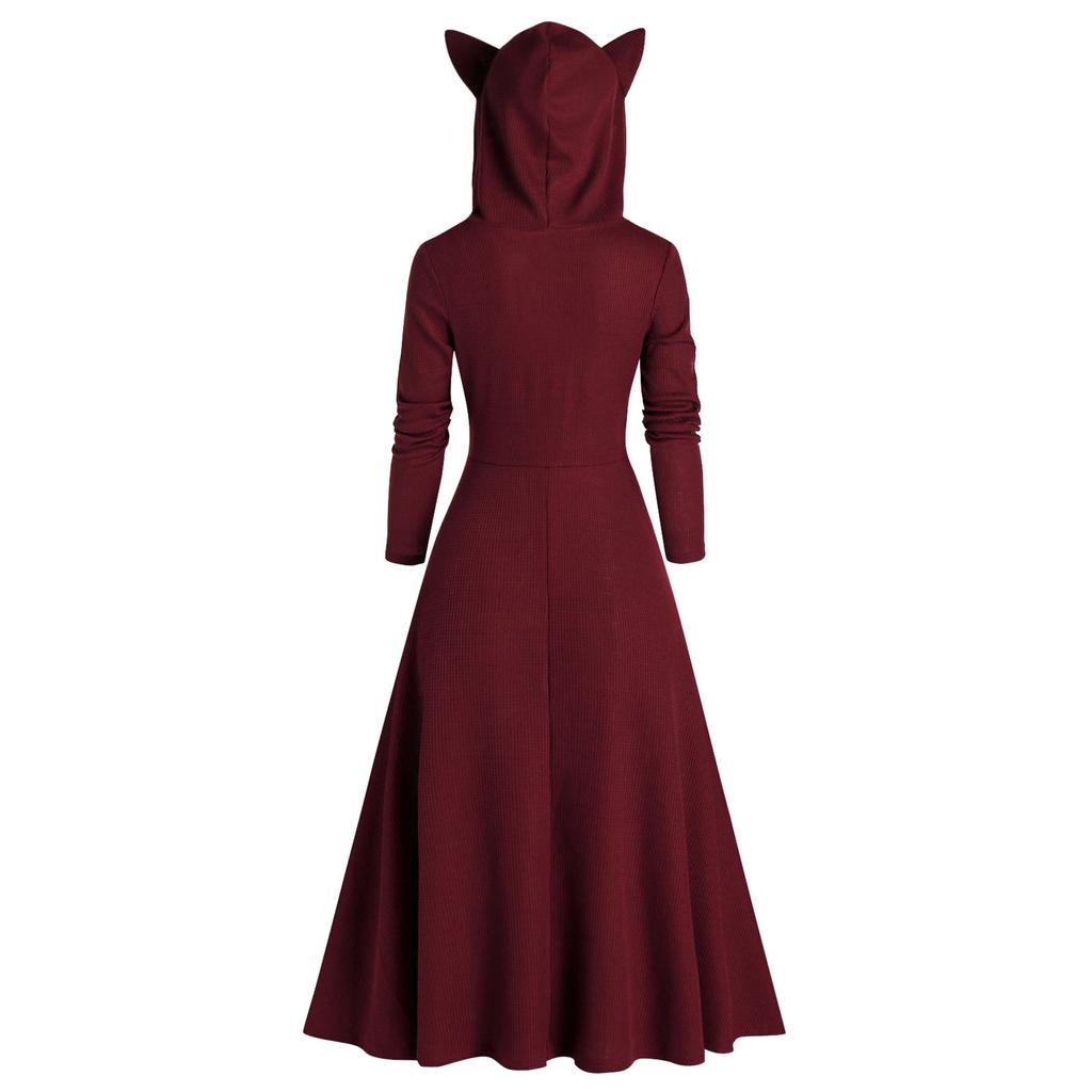 Womens Cat Ears Hooded Plus Size Vintage Cloak High Low Sweater Blouse Tops