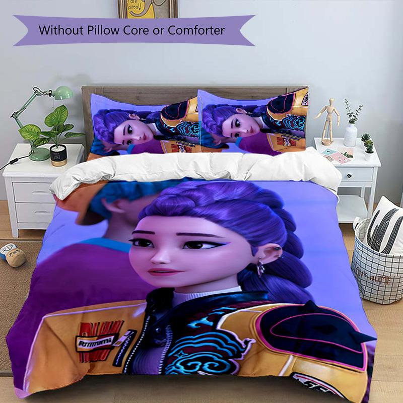 KPOP Hunter 3pcs Bedding Set Duvet Cover Closure Includes 1 Duvet Cover & 2 Pillowcases for All Seasons Bedroom Home Dorm Decor