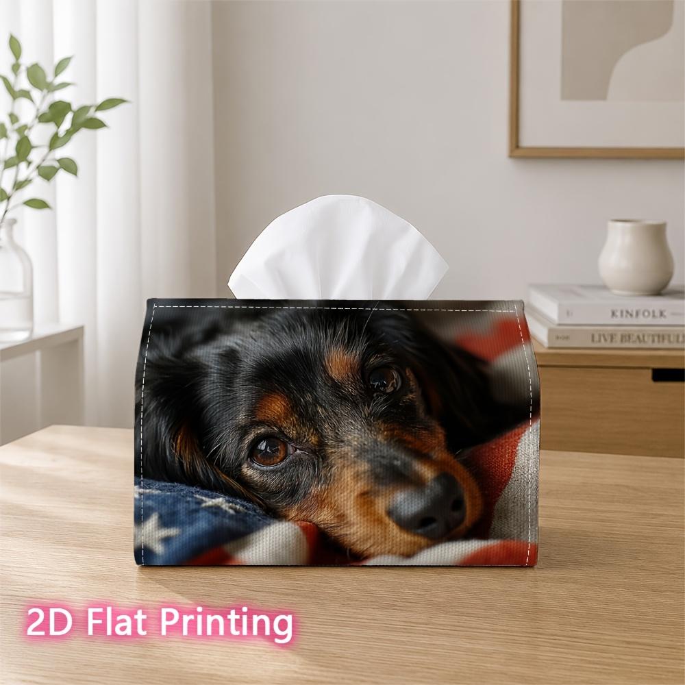 1pc 2d Flat-printed 17.78x10.92x12.95cm Tissue Box Tri-color Dachshund Puppy Lying on Flag Blanket Suitable for Home, Office, Vehicle and Party Settin