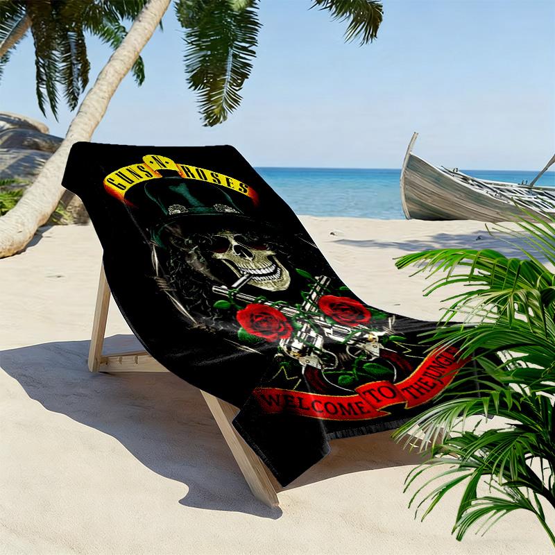Guns&Roses Print Beach Towel, Large Soft Quick Dry Towel for Beach Camping Swimming