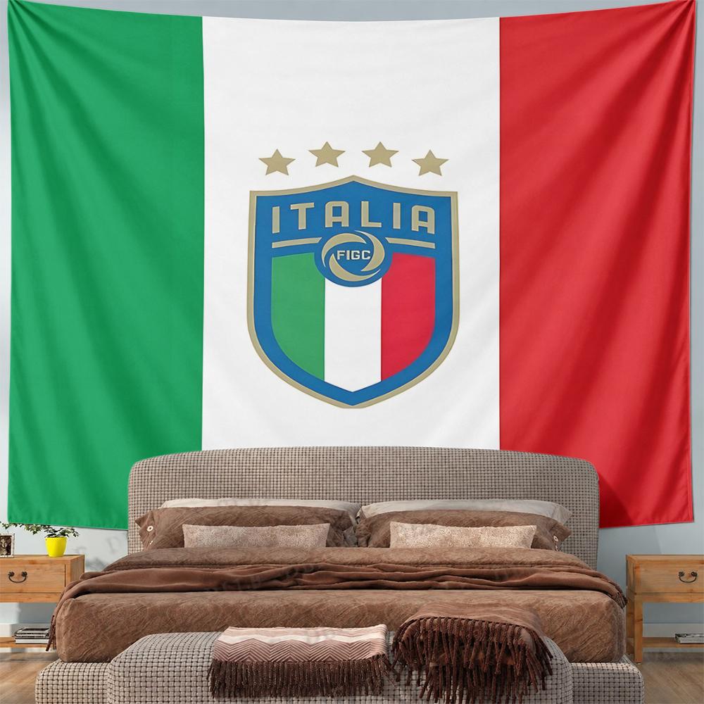 Italy National Football Team FIGC Crest Four Stars on Italian Flag Wall Tapestry Soccer Fan Decor for Bedroom Man Cave Gift