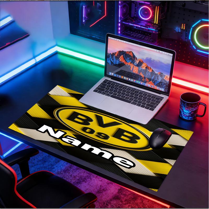 Custom Name Personalized Borussia Dortmund Pattern Mousepad, Laptop PC Desk Mat, Decorative Desk Mat for Home Keyboard Pad Gift