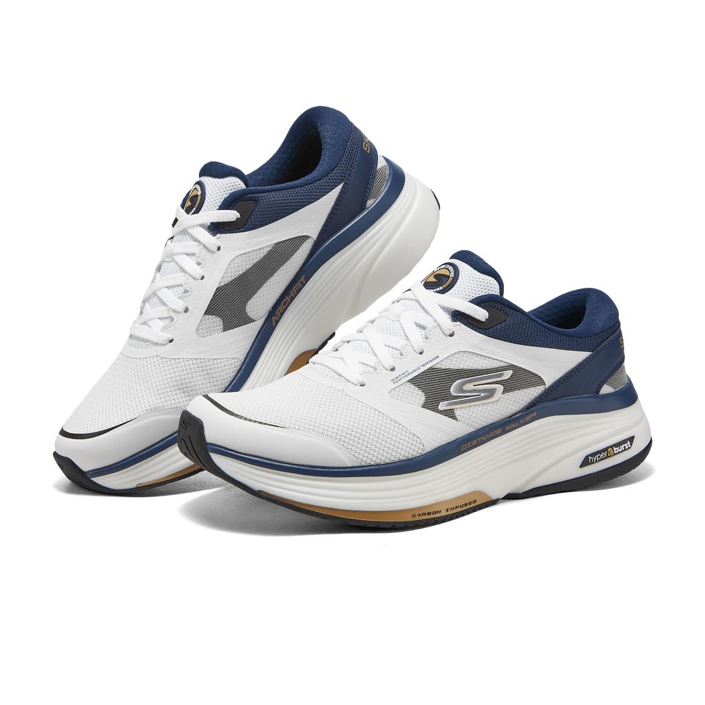 Skechers Go Walk Distance Walker Скругленный носок Удобные Низкие Тренировочные Кроссовки Мужские Кроссовки Белый Сине-Белый 216533-WNV