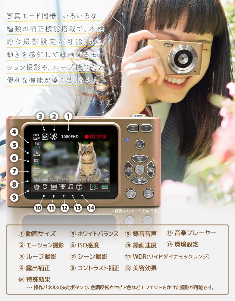 Цифровая камера 4K 48 МП Цифровая камера 16-кратный зум Стабилизация изображения ЖК-дисплей Школьная поездка Легкая Эмоциональное Ретро Фото Видео Фотография Видео Дети