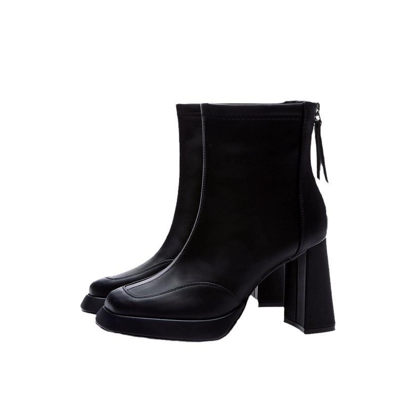 Корейская версия водонепроницаемые настольные квадратные носки ботильоны на высоком каблуке 2024 осень и зима новые нескользящие на толстом каблуке короткие ботинки темпераментные ботинки Мартин