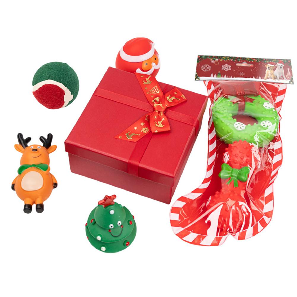 Dog Christmas Gift Box Pet Christmas Stocking Stuffers Durable Interactive Fun Dog Toy Assortment Pack Safe Rubber Chew Toys