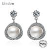 Lindon Fashion Earrings Jewelry with Red Pearl Zircon Gemstone Drop Earring for Women Wedding Party Gift