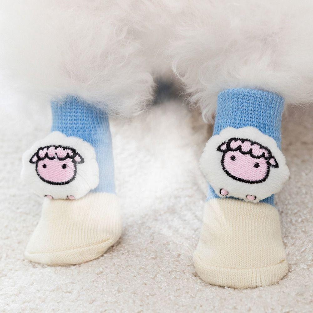 4pcs Knitted Dog Socks Cartoon Pet Dog Accessories High Quality Pet Socks