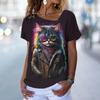 Fashion Kitten Print T Shirt For Women Cartoon Cat GraphicT-Shirt Summer Hip Hop Trend Streetwear Casual O-neck Short Sleeve Top