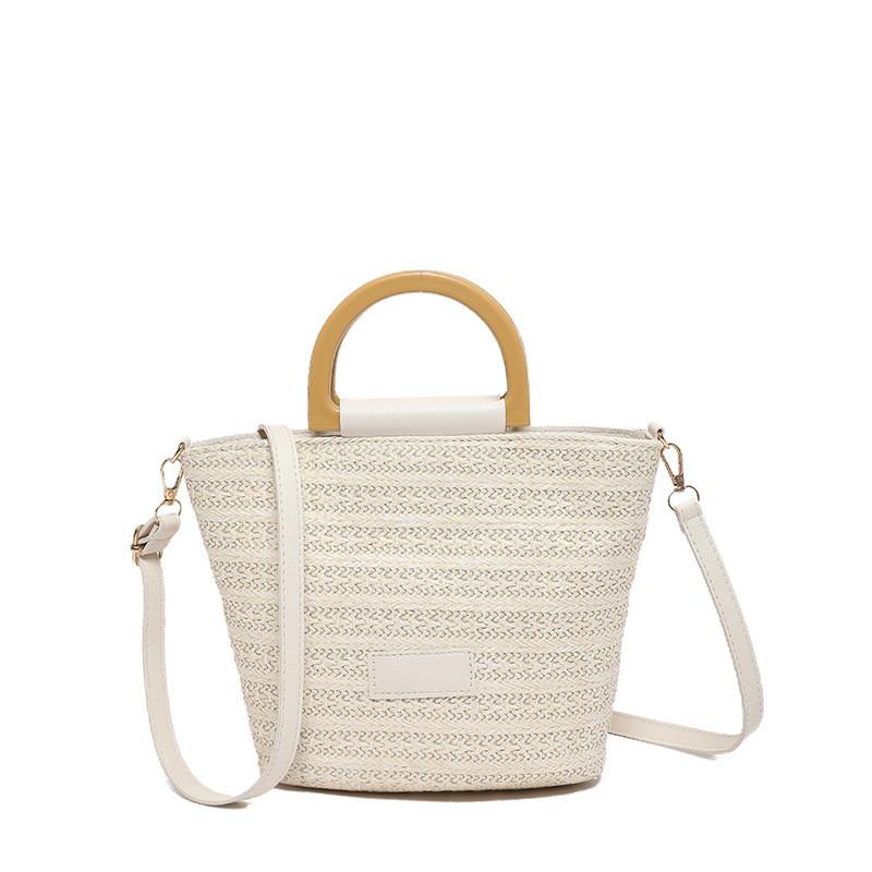 Woven Retro Water Bucket Bag With Zipper Closure And Inner Phone Pocket For Daily Use