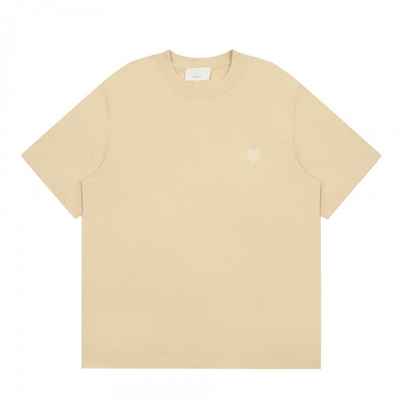 Unisex Loose Fit Cotton T-Shirt With Heart Embroidery Casual Short Sleeve Round Neck Top