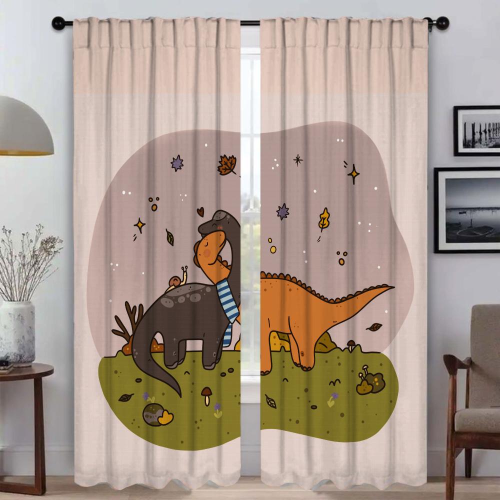 Shades Dinosaur Curtains for Living Room Curtain Home Interior Curtains 2 Pieces Tulle for Bedroom Partition Kitchen Blackout