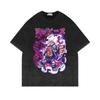One Piece Roronoa Zoro Conquerors Haki Purple Aura Vintage Washed Tshirt 2026 Summer Streetwear Anime Graphic Tee For Men Women