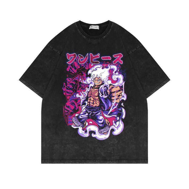 One Piece Roronoa Zoro Conquerors Haki Purple Aura Vintage Washed Tshirt 2026 Summer Streetwear Anime Graphic Tee For Men Women