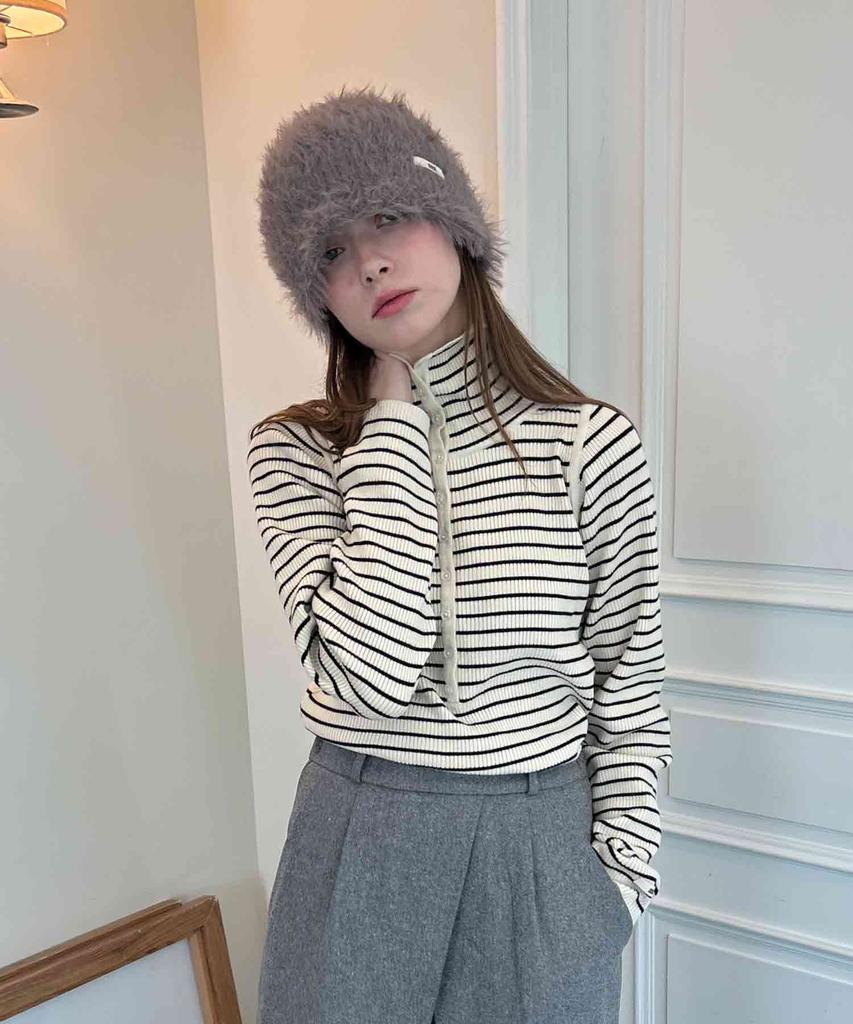 DELIDI Stripe Button Knit (Ivory)