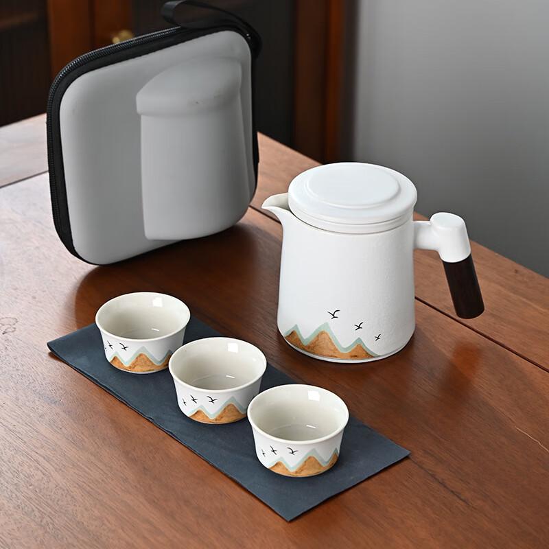 Zhi Shi Qian Li Jiang Shan Ceramic Travel Tea Set - White