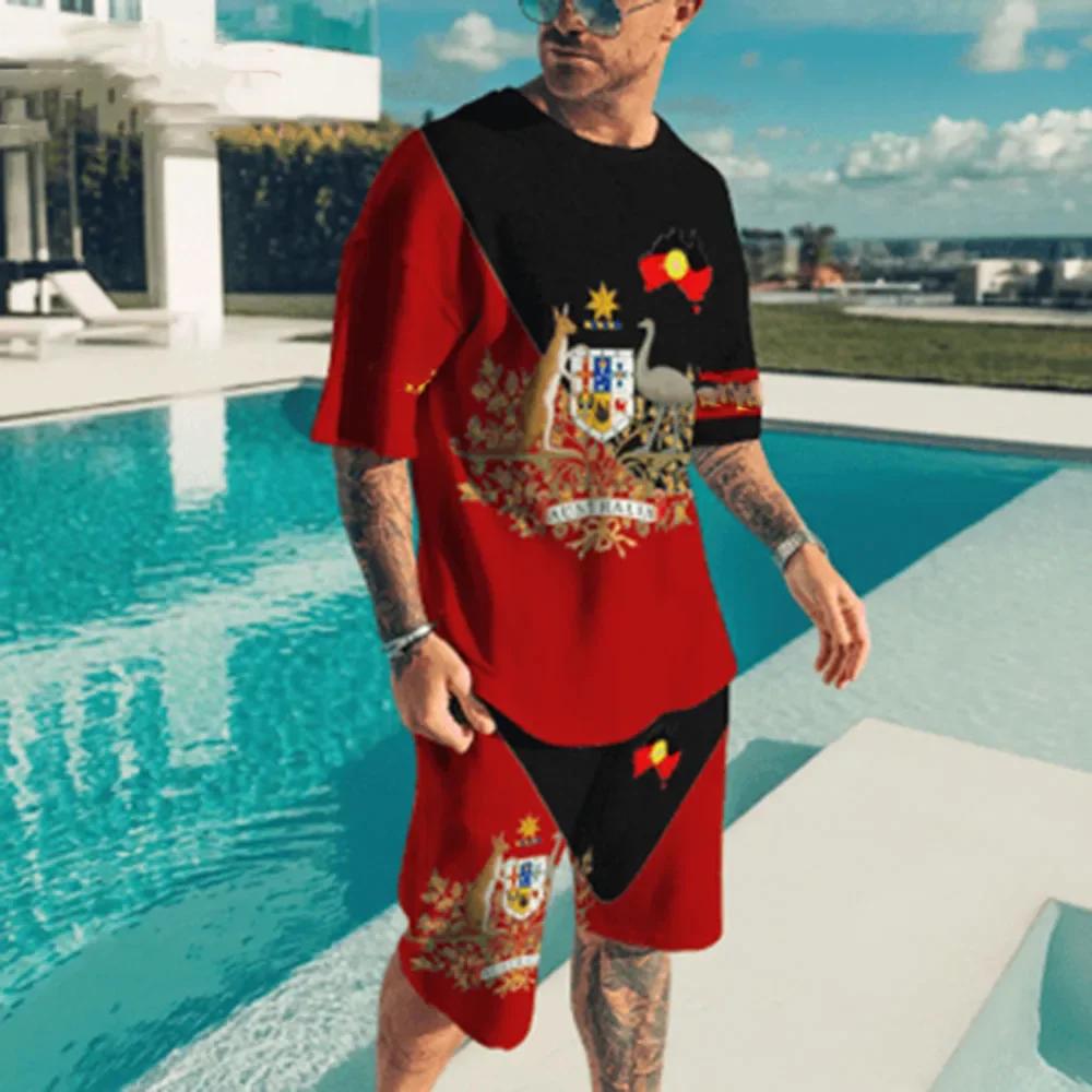 Мужская летняя уличная одежда с принтом радужной лошади и букв 3D, футболка с коротким рукавом и шорты, комплект из 2 предметов, повседневный спортивный костюм, мужская одежда