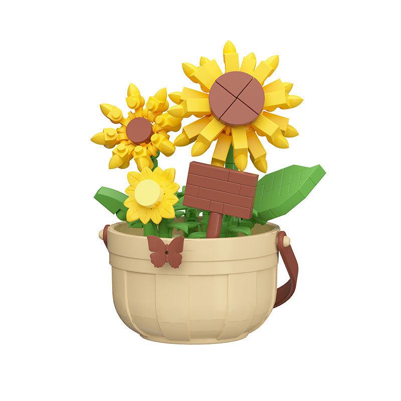 DIY Micro-Particle Building Blocks: Rose Sunflower Flower Basket Educational Toy & Desktop Ornament