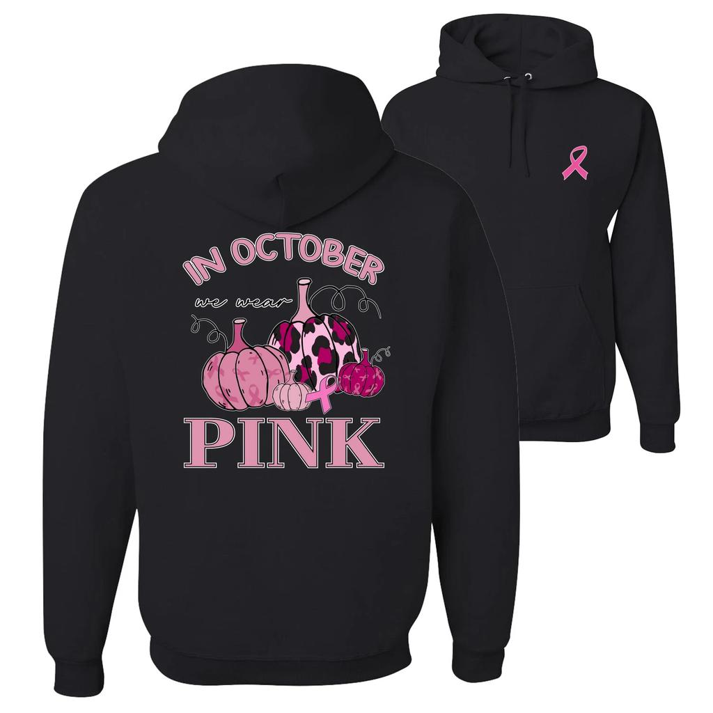 In October We Wear Pink Pumpkin Cheetah Print Unisex Graphic Hoodie Sweatshirt