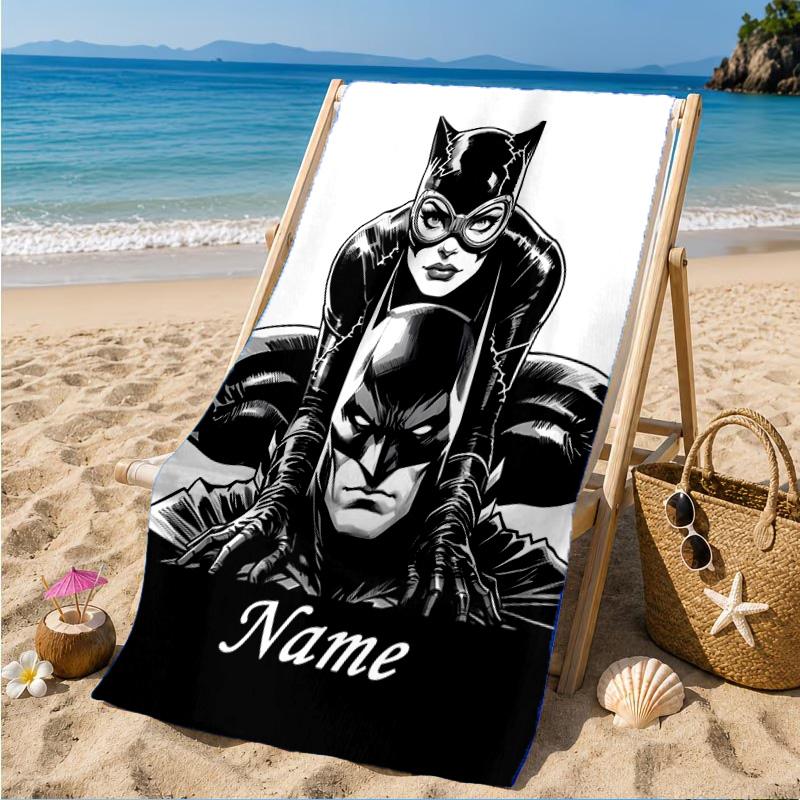 Custom Name Beach Towel Bat City Hero Artwork Microfiber Beach Towel, Lightweight for Summer Travel, Swimming Pool Fan Birthday Gift