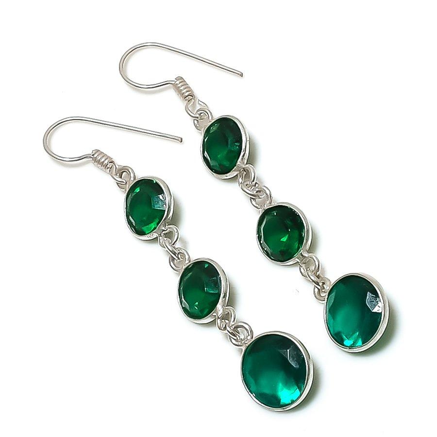 Natural Chrome Diopside Gemstone 925 Sterling Silver Jewelry Earring 2.29" h1S95