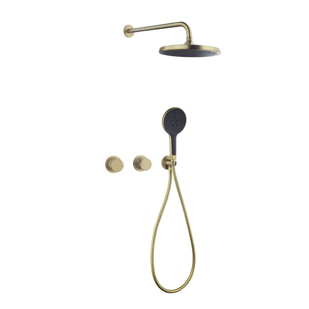 Brushed Gold Bathroom Shower Faucet Wall Mounted Grey Bathroom Shower Mixer Tap Brass Brass Bath Shower Faucet Hand shower Head