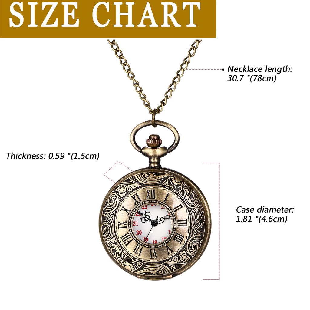 Pocket Watch Antique Roman Analog Display Waterproof Skeleton with Lid Pendant Necklace Pocket Watch with Chain Gold Retro Fashion Accessory