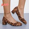Fashion Female Shoes On Sale 2024 Autumn Casual Fashion Women's Leopard Print Shoes Comfortable Square Heel Pumps Zapatos De Mujer