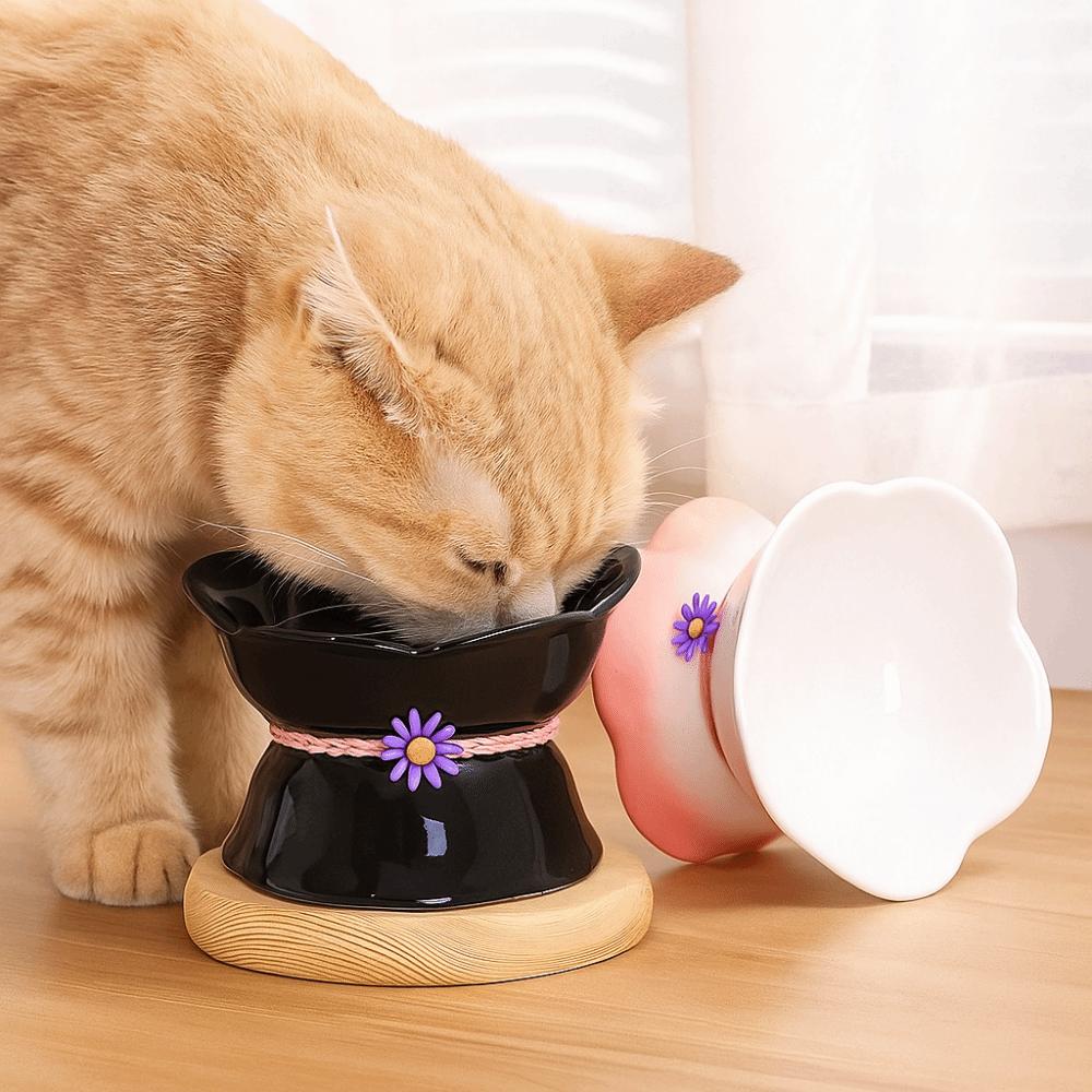 Flower Shape Pet High Foot Bowl Gradient Color Pet Drinking Feeder Multi-use Cat Bowl  Kitten Puppy