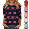 Women's Fashion Casual Round Neck 3/4 Sleeve Loose Valentine's Day Printed T-Shirt Ladies Top