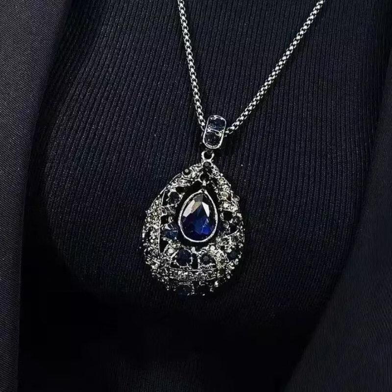 1 шт. Новая трендовая корейская модная одежда Подвеска Геометрические украшения Винтажный Хрусталь Капля воды Свитер Длинные ожерелья Для женщин