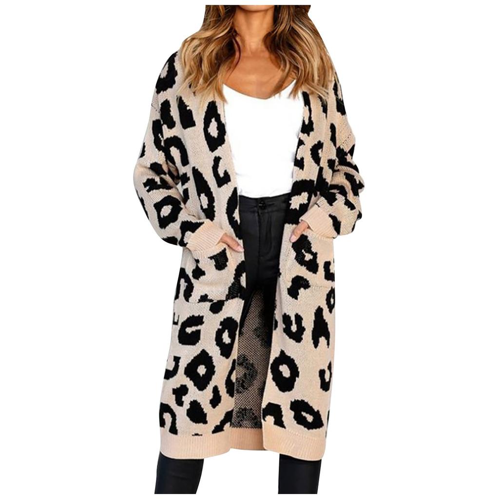 Fashion Women Knitted Print Long Sleeve Cardigan T-shirt Tops Sweater Coat