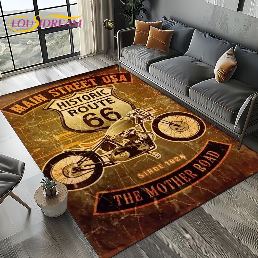 Ретро Америка Исторический Маршрут 66,Мать Дорога,Мать ДорогаКовер для Гостиной Спальни Дома Дивана,Прикроватный Коврик Нескользящий Коврик для Пола