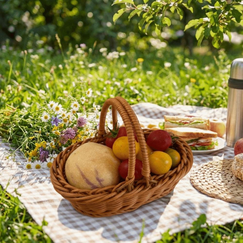 Simple Imitation Rattan Storage Basket Household Portable Fruit Storage Baskets Decorative Save Space Handheld Gift Box