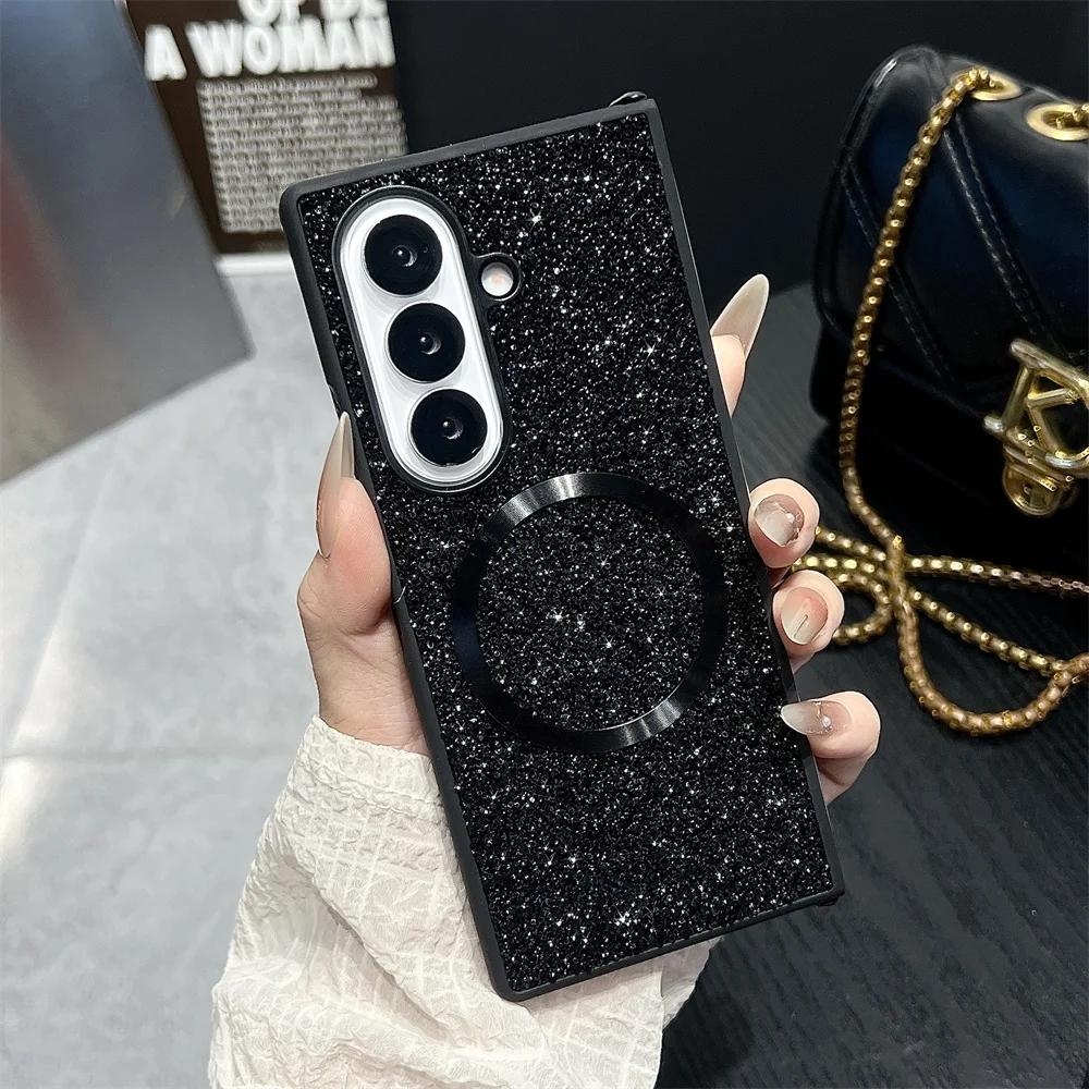 Магнитный блестящий чехол-бампер со стразами для Samsung Galaxy Z Fold 7 6 5 4 3 Fold7 Fold6 Fold5 Fold4 5G