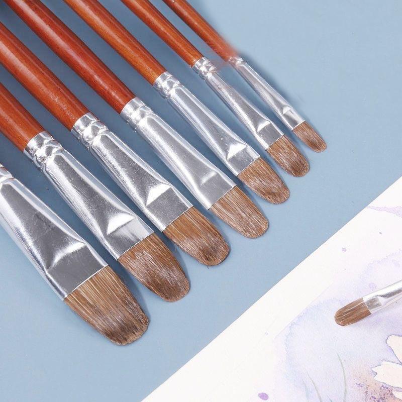 12Pcs/Set High-Grade Weasel Hair Oil Painting Brush Hazel Shap Row Pen Long Birch Rod Acrylic Drawing Art Supplies Artist Supply