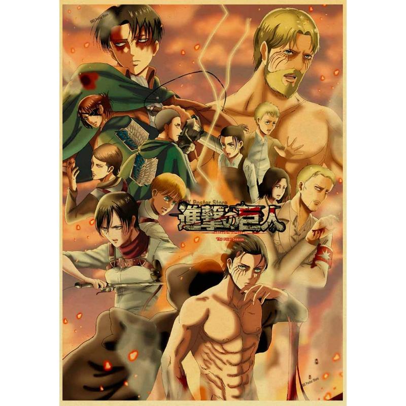Винтажный классический аниме «Атака Титанов», сезон 4, постер, крафт-бумага, плакаты, настенный художественный декор, домашняя комната, бар, художественная роспись, настенные наклейки